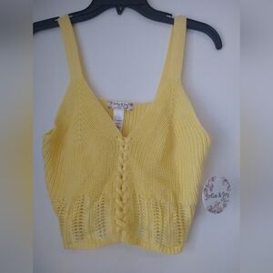Yellow Cropped Ribbed Tank Top with Tie Front